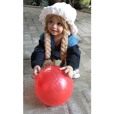 Topi rajut rambut kepang velvet bludru lembut/ crochet bucket hat fluffy/Topi rambut palsu