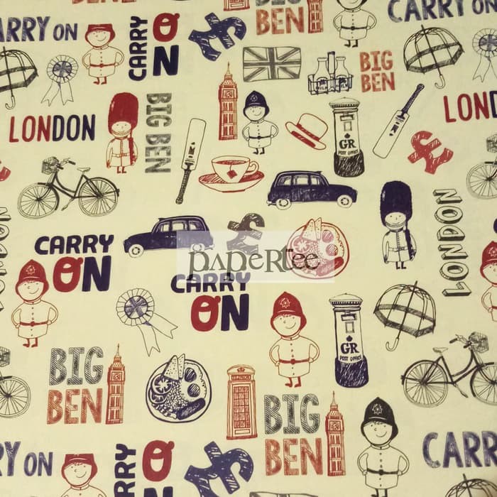 

eq105 Kertas Kado London Carry On Doodle Bungkus Kado Sampul Buku