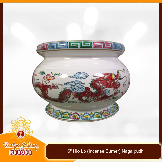 Tempat dupa Keramik 6&quot; Hio Lo (Incense Burner) Naga putih