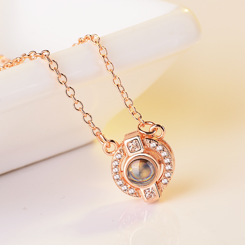 [Ready Stock]Fashion Plated 925 Sterling Silver Rose Gold Pendant round Diamond-Studded Necklace