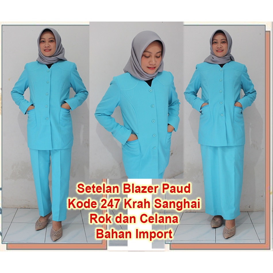 Blazer Biru PAUD Kode 247 setelan Rok dan celana-Blazer PAUD Terbaru-seragam Guru dan PNS-Pakaian Pemda terbaru-blazer terbaru