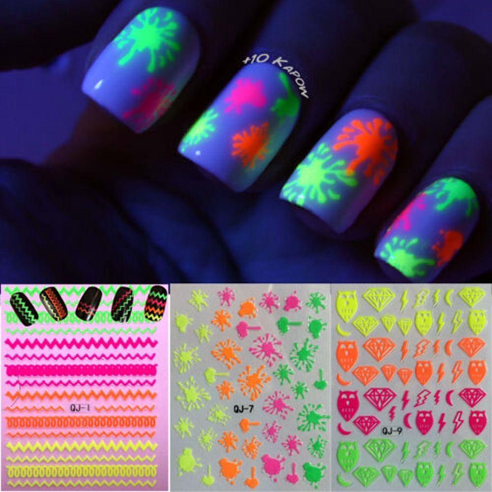 Preva Halloween Stiker Kuku Kecantikan Glow In Dark Manicure Luminous Nail Decal