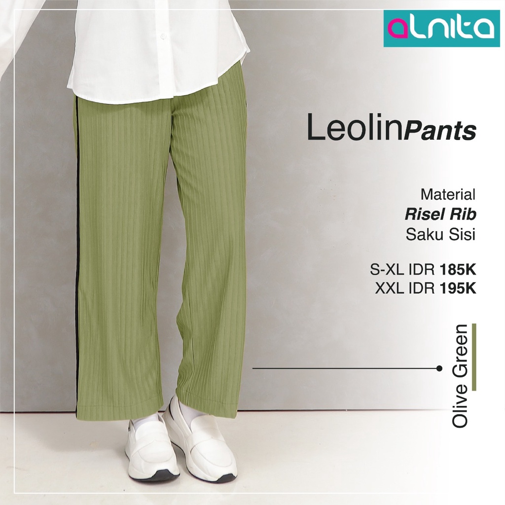 Alnita Pants Leolin Celana Wanita Bahan Risel Rib Kulot Muslimah Modern