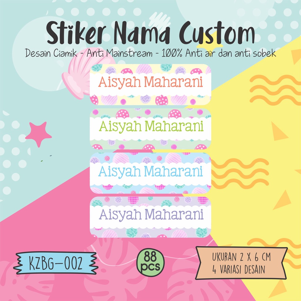 

sticker label nama anak laki laki dan perempuan hewan waterproof KZBG 002