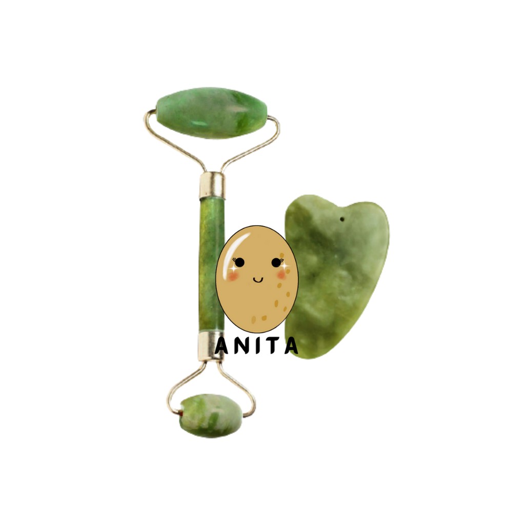 NATURAL JADE GUASHA / ROLLER / ALAT PIJAT WAJAH / FACE MASSAGE TOOL / PENIRUS WAJAH / ALAT MASKERAN