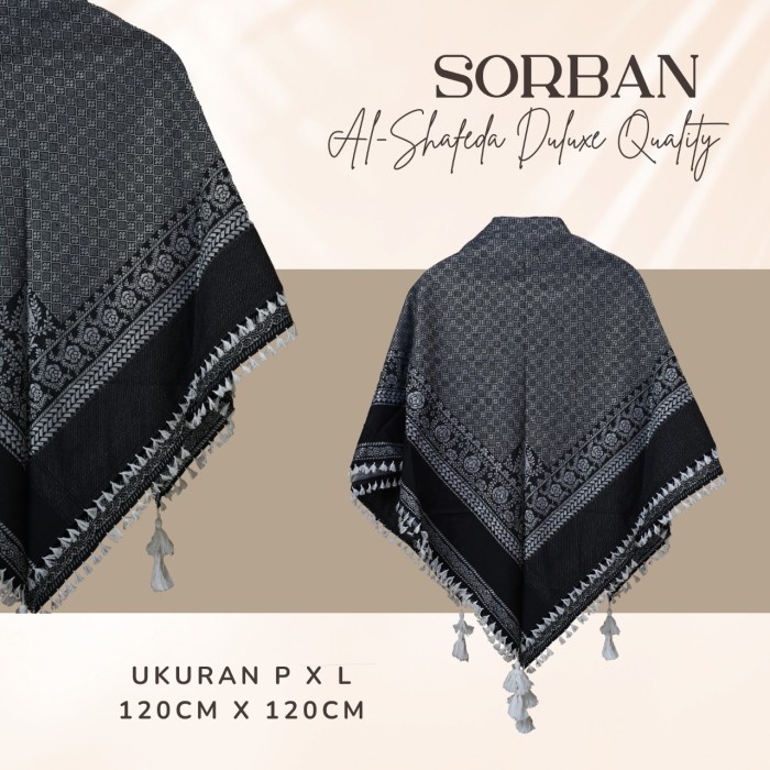 Sorban hitam motif terbaru by al shafeda sorban import nyaman dipakai - Hitam motif 1 (J7D3) Sorban 