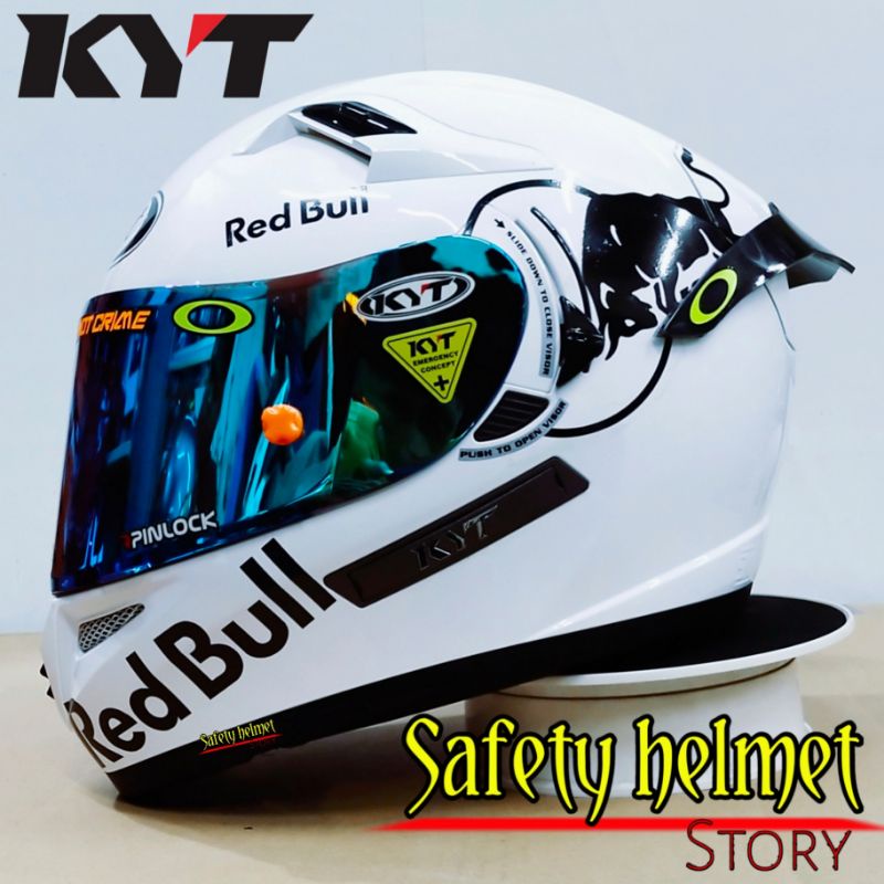 Kyt K2 RIDER- Modif paket Ganteng Redbull Helm full face Solid white double visor/helm dua kaca original