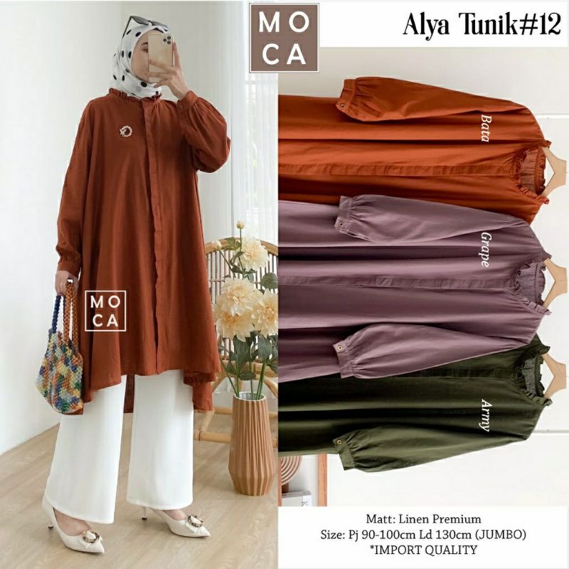 Alya Tunik #12, TUNIK WANITA MUSLIM JUMBO CANTIK FIT XXXL LD 130 BAHAN LINEN PREMIUM TERMURAH MODIS OOTD