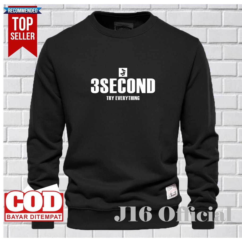 3SECOND CREWNECK Sweater Distro Pria Bahan Fleece Tebal Premium