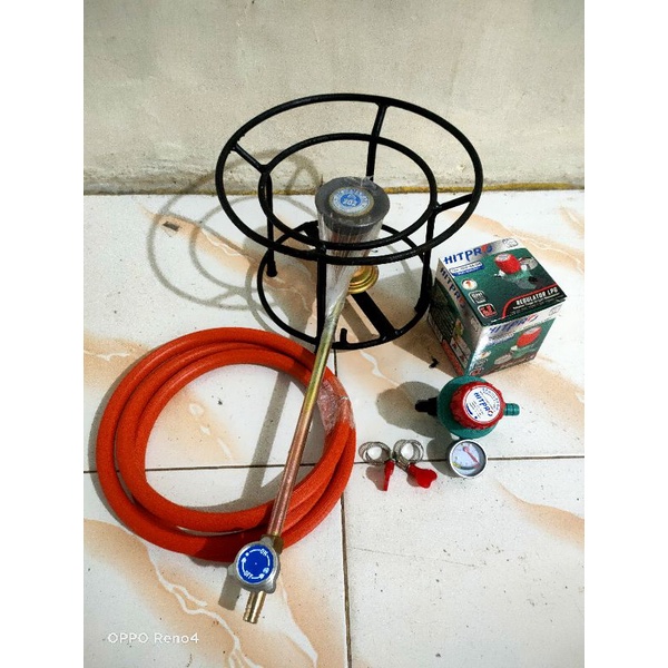 paket lengkap kompor 202 + regulator jarum high pressure+ selang 2mtr + klem