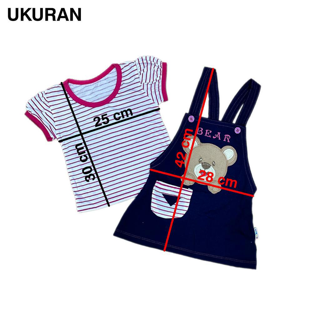 BAYIe - Baju Dress bayi/Anak Perempuan Cewek HANSOP/ROMPER motif BEAR SALUR DAXIA RK TR 216 SNI usia 0 -12 bulan / Pakaian anak