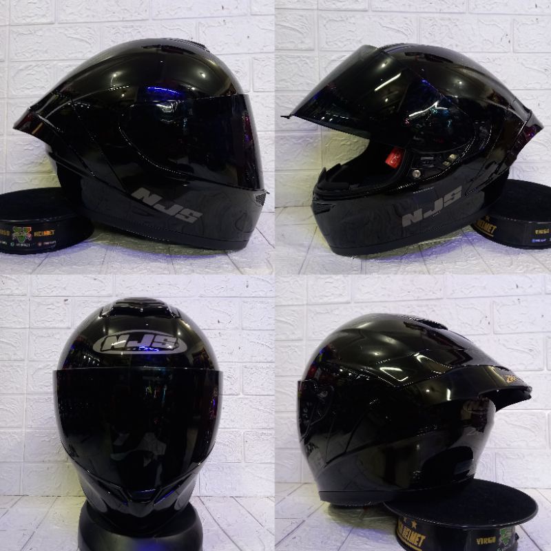 HELM NJS ZX-1 SOLID BLACK DOUBLE VISOR PAKET GANTENG