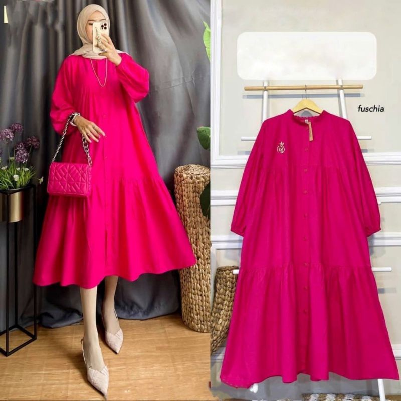 Marin Midi Dress/dress wanita/korea dress/fashion korea/dress fuschia