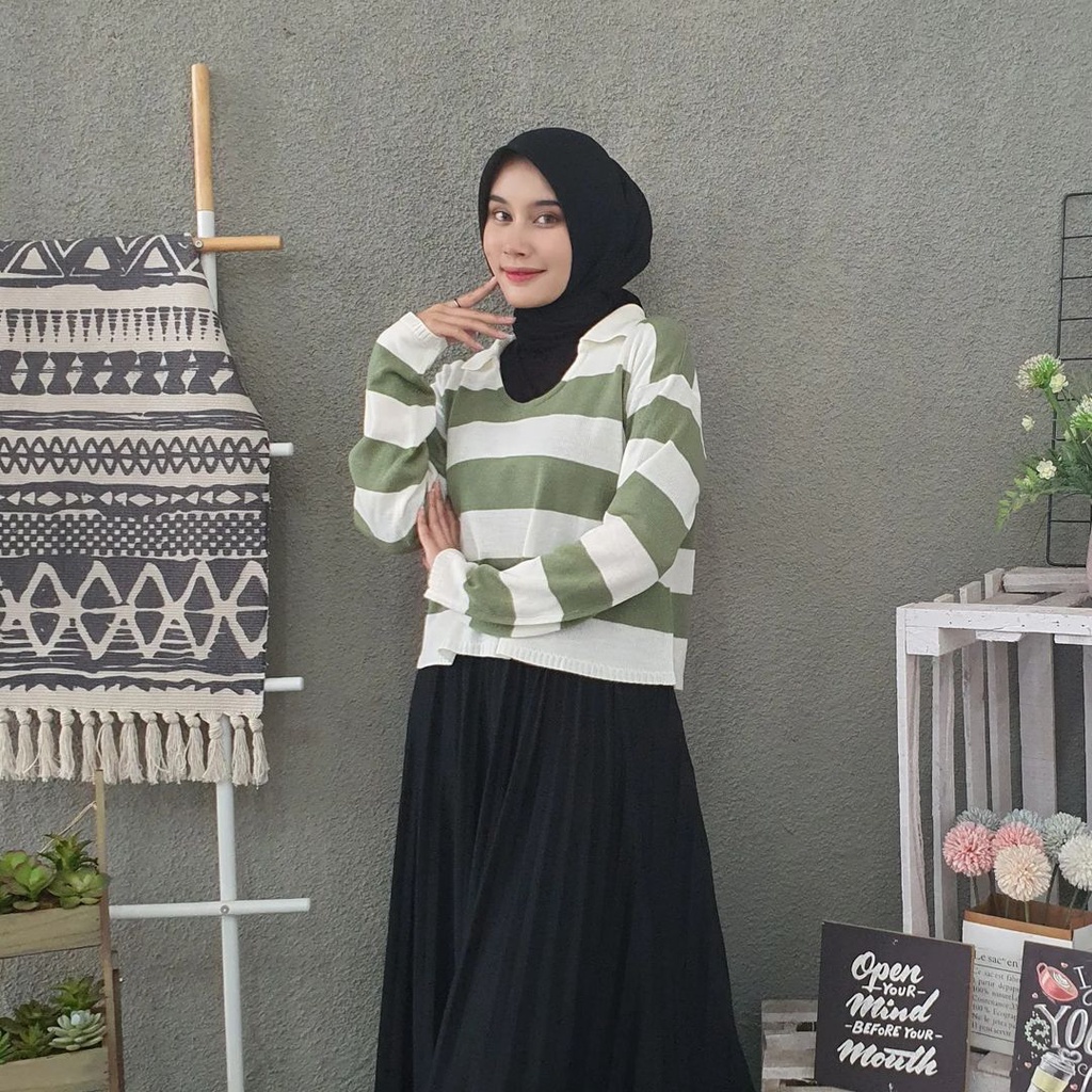 [RAMADHAN SALE] Sweater Rajut Crop Fuji Knit Zebra V Neck Oversize Korean Style Premium Trendy