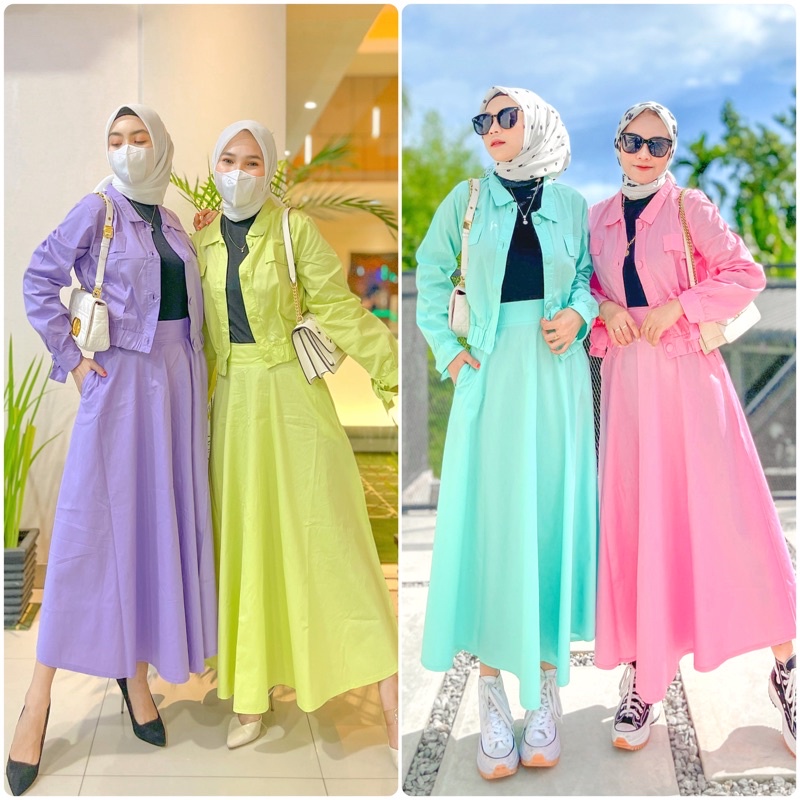 CAMILLA ONE SET CROP TOP DAN ROK SUPER MAYUNG FLARE PREMIUM NABILLA ZA GALLERY FS