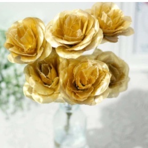 ➤ bunga plastik hiasan artificial flower rose mawar emas gold golden ➢