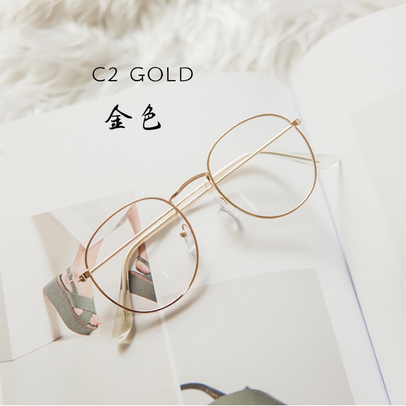 (YUZHU) Bayar di Tempat Frame Kacamate Wanita/Pria Gaya Retro Round Eyeglasses Metal Frame Myopia Eeyglasses