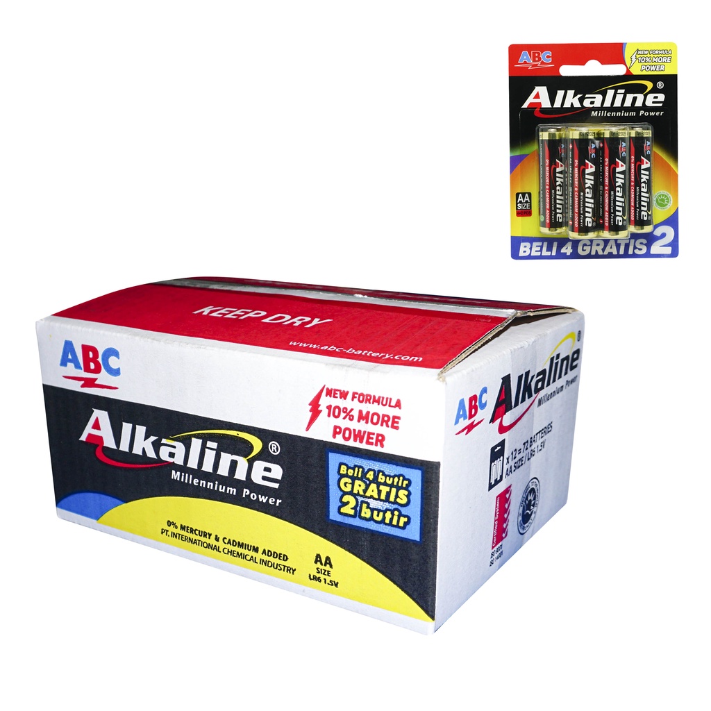 ABC Alkaline LR6 4+2 Baterai (AA Size) 1 Box Isi 12 Hanger