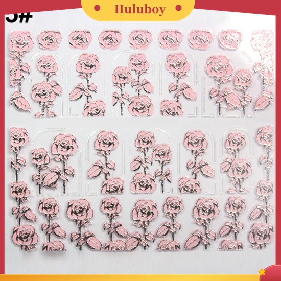 Huluboy Huluboy♡ Stiker Kuku 3D Motif Bunga Warna Pink Untuk Manicure