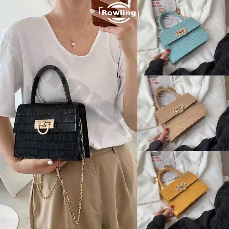 Rowling (Tas-180）Tas Selempang Wanita Fashion Croco Kotak /Tas Selempang Wanita Cantik Dan Elegan