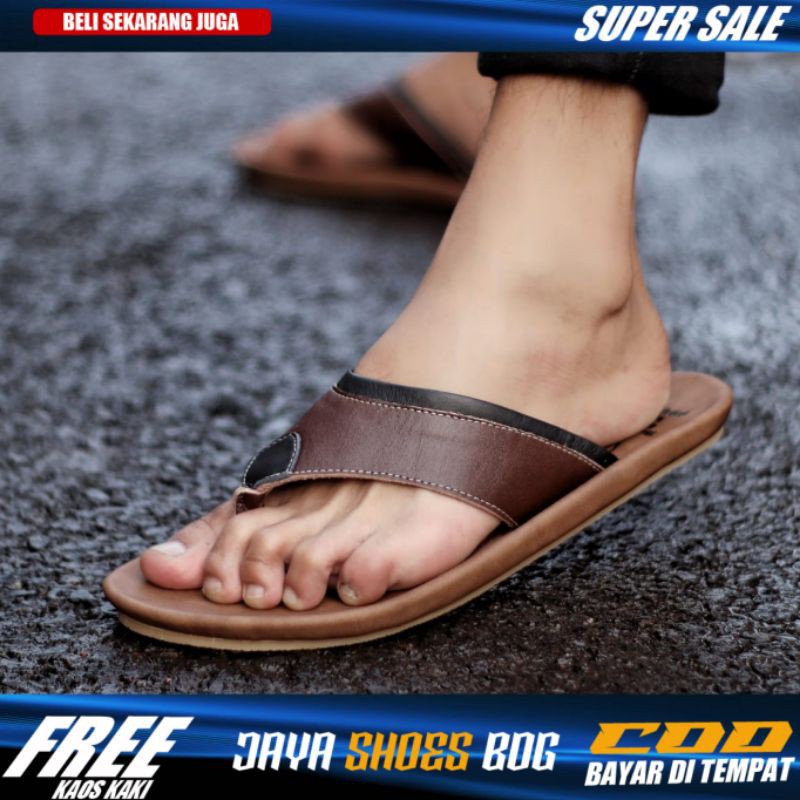 LIGHT|Sandal Kasual Kulit Pria Kekinian Fashion Trendy Jepit Cowok Original Anti Slip