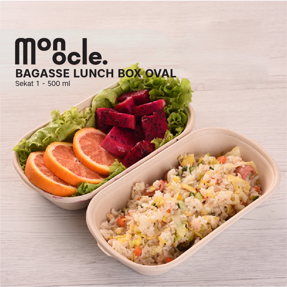 Bagasse Lunch Box Oval 500 ml + Tutup - Kemasan Makanan