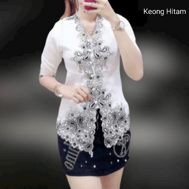 Atasan Kebaya Encim Modern Senada Katun Silky Korea Kombinasi Brukat Bordir