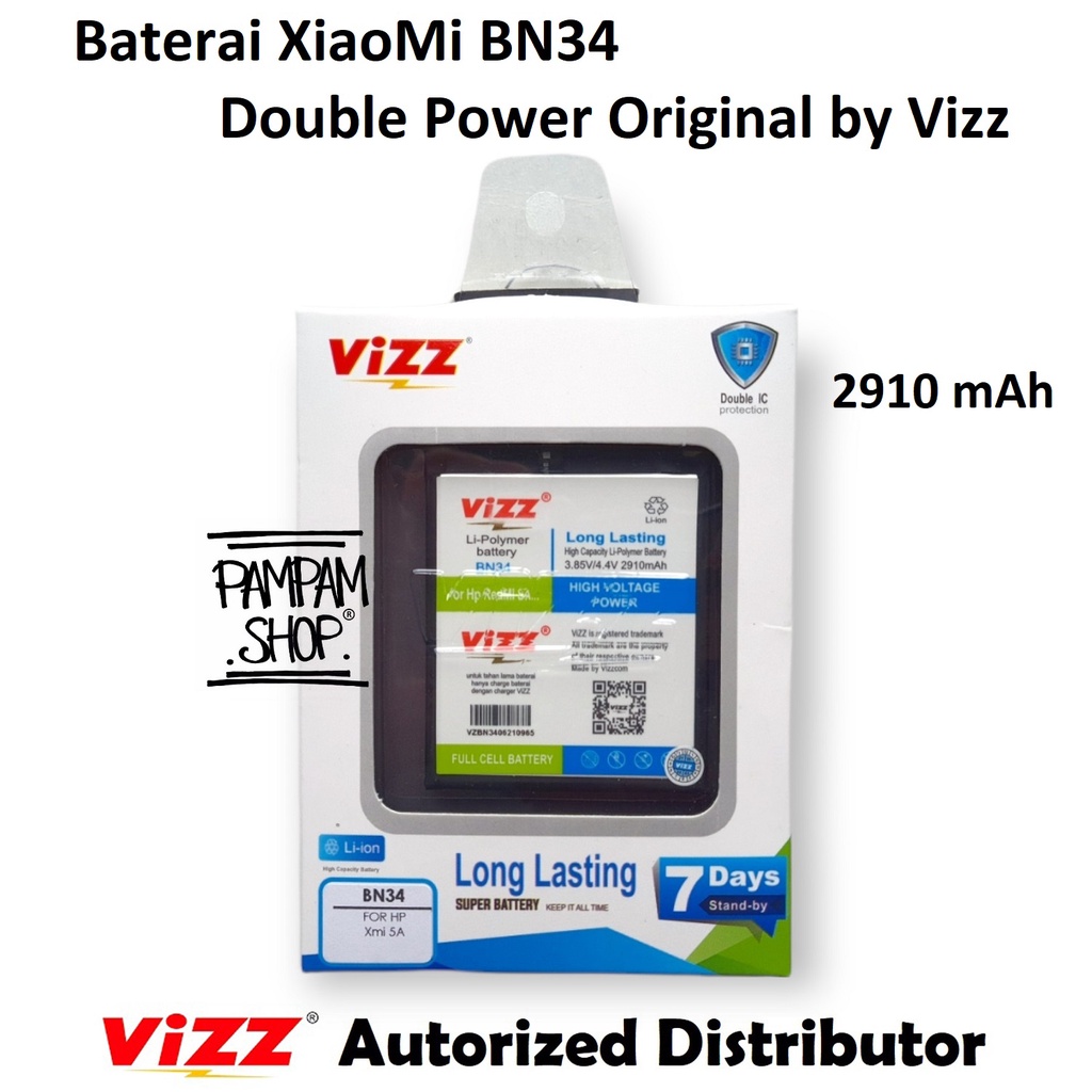 Baterai Vizz Double Power Original XiaoMi Redmi 5A BN34 Batre Batrai Dual Battery Ori Xiao Mi BN 34