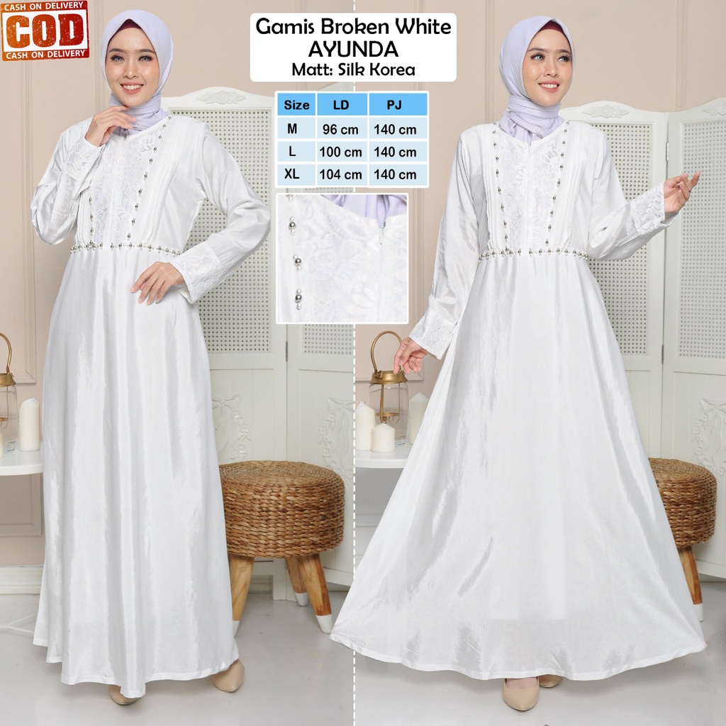Gamis Kombi Brukat Putih Terbaru 2023 Modern Lebaran Elegan Mewah | Pakaian Muslim Wanita Dewasa Sya