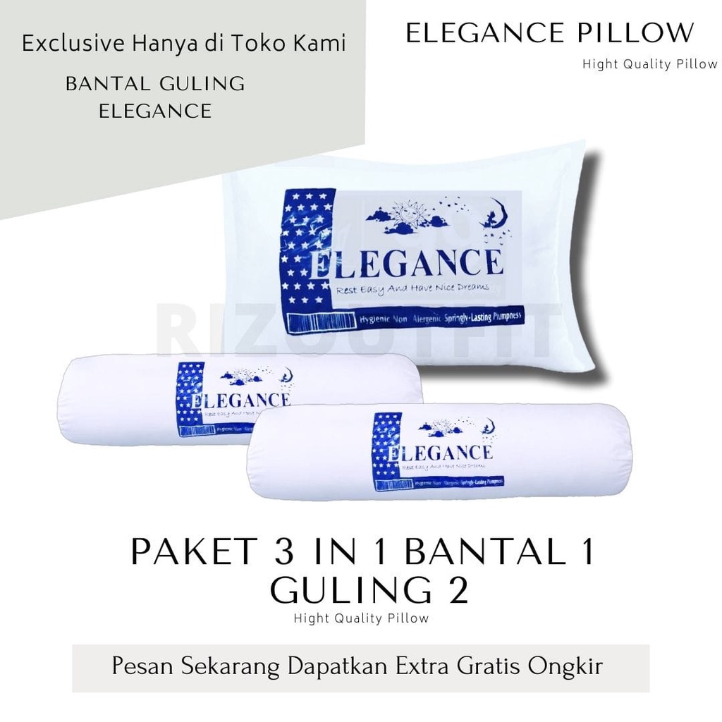 Paket bantal dan guling elegance dewasa murah 1 set - Bundling ( 2 guling + 1 bantal elegance ) - el