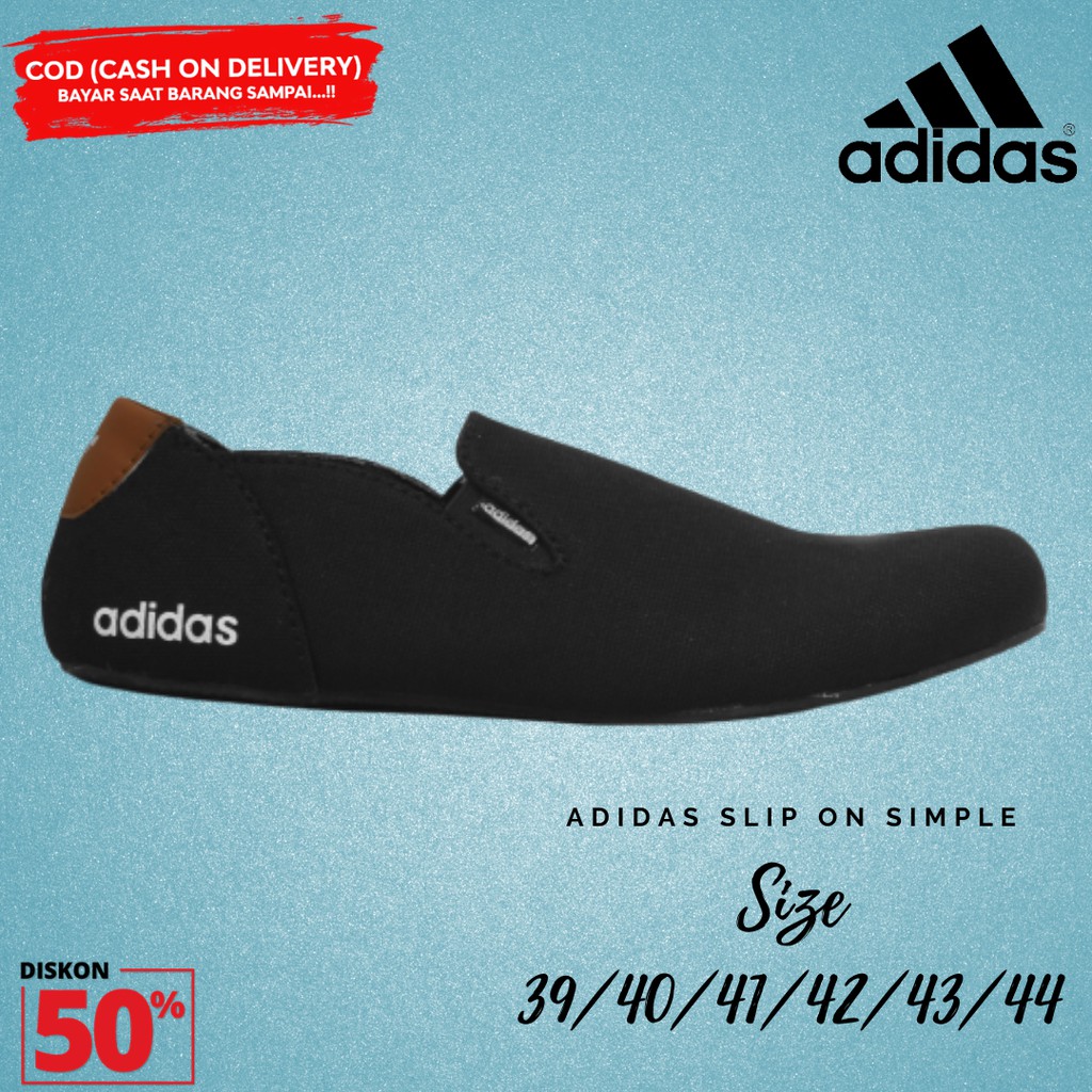 PROMO COD!! Sepatu Slip On Pria Adidas Simple Hitam Kanvas Sepatu Selop Kasual Santai Jalan Murah