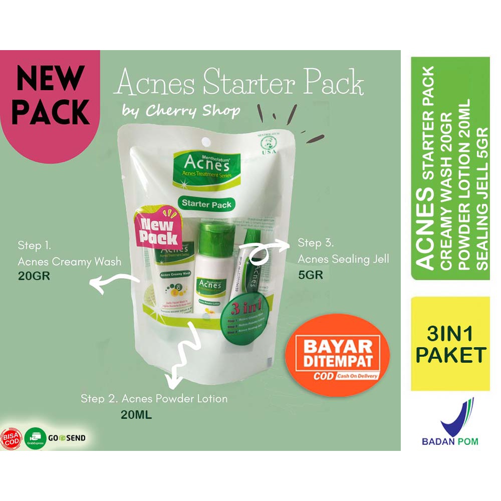 [NEW] [BPOM] ACNES Starter Pack 3 In 1 - Creamy Wash 20GR | Powder Lotion 20ML | Sealing Jell 5GR