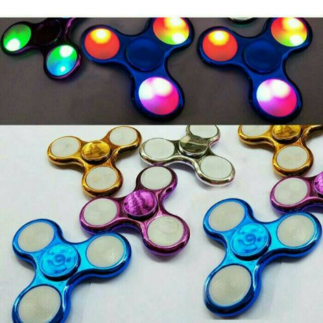 Fidget Spinner Metalic LED nyala lampu | ada tombol ON OFF - spiner warna Metalik chrom