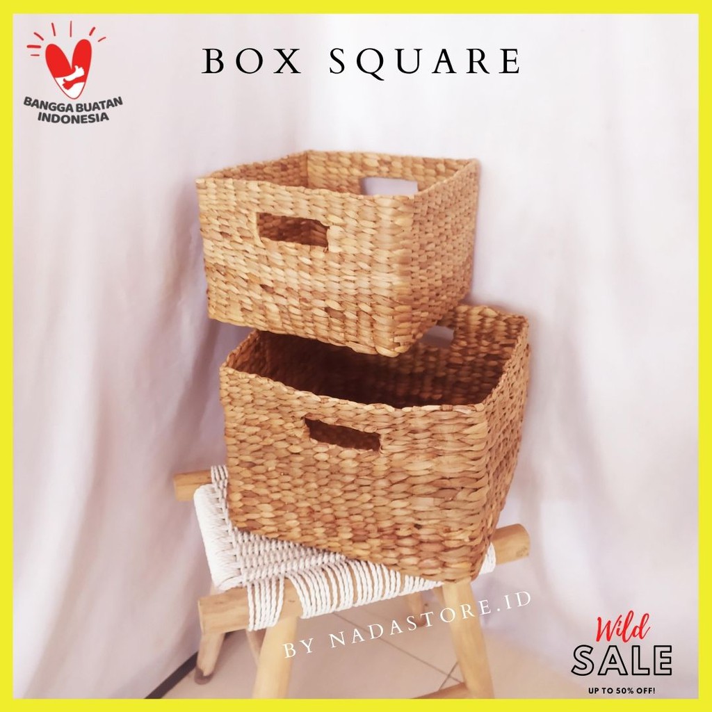 BOX PENYIMPANAN SERBAGUNA ANYAMAN ENCENG GONDOK SQUARE BOX  SIZE 30X30X20 DAN 35X3525 CM MURAH