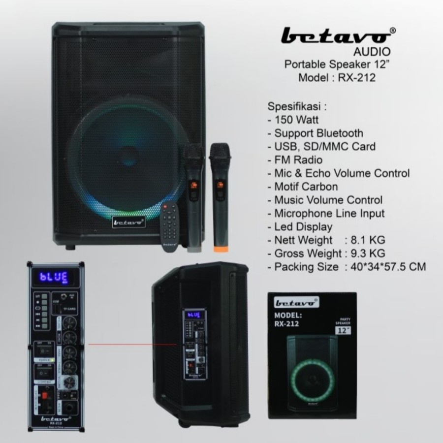 Speaker Portable Wireless 12 Inch BETAVO RX-212 Meeting USB Bluetooth Original