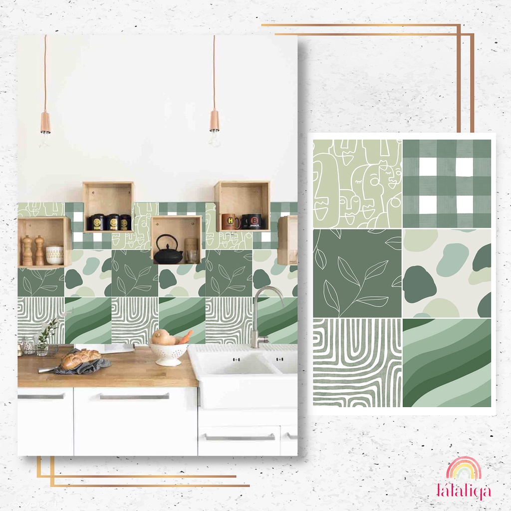 Sticker Tegel Hiasan Lantai Meja Kulkas Dinding Kompor Dapur - Tegel Green