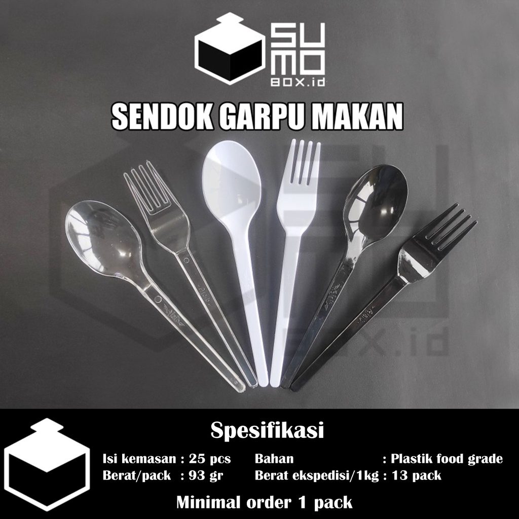 [1 PAK] Sendok Plastik Garpu Plastik makan catering kuat murah panjang Warna Bening , Putih, Hitam