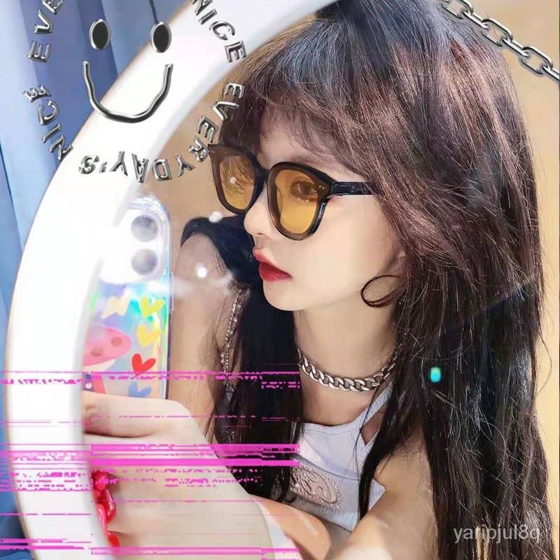 2021BarugmKacamata HitamlangPria dan Wanita Retro Wu Yifan Bintang Gaya Yang Sama Kuning Kacamata Hi