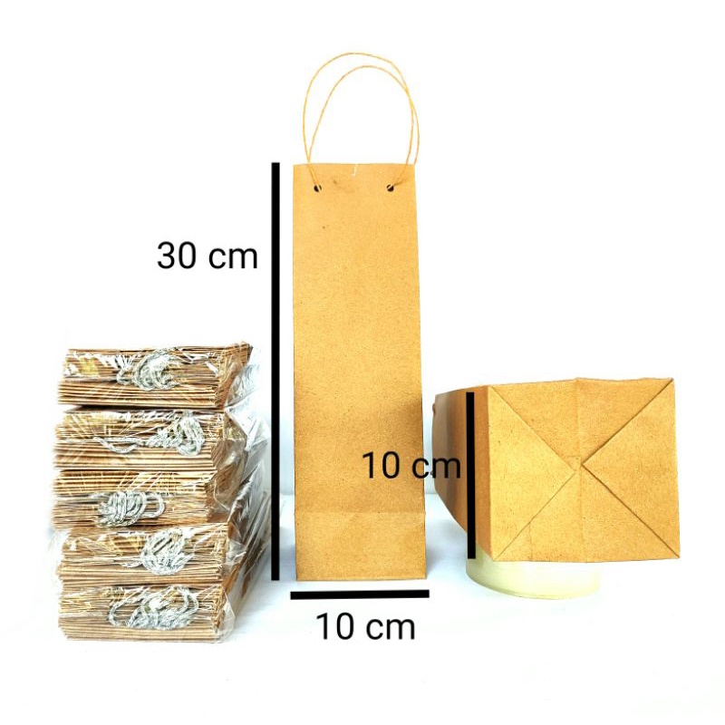 

Paper Bag Botol Panjang Tali Rami Custom Tas Kertas Craf Coklat Buat Tempat Botol Ukuran 10x30
