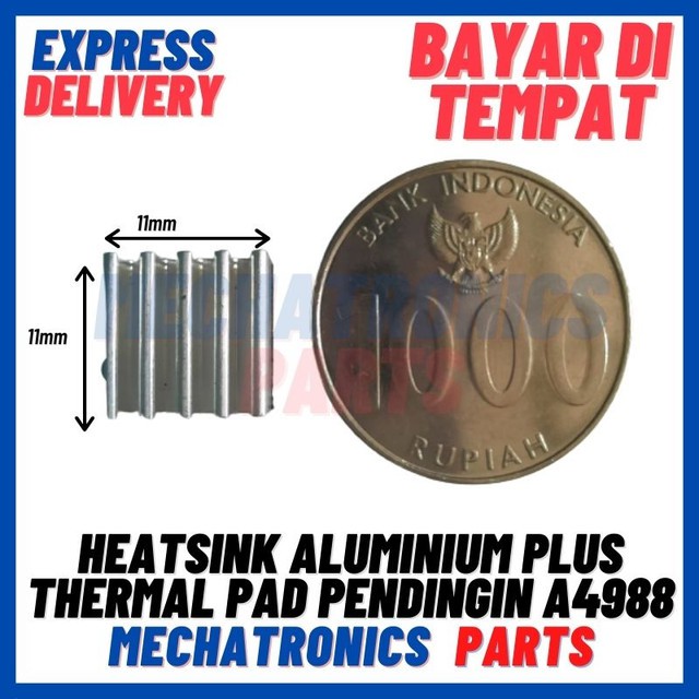 [DEV-9362] HEATSINK 11X11X5MM ALUMINIUM PLUS ADHESIVE THERMAL PAD PENDINGIN A4988