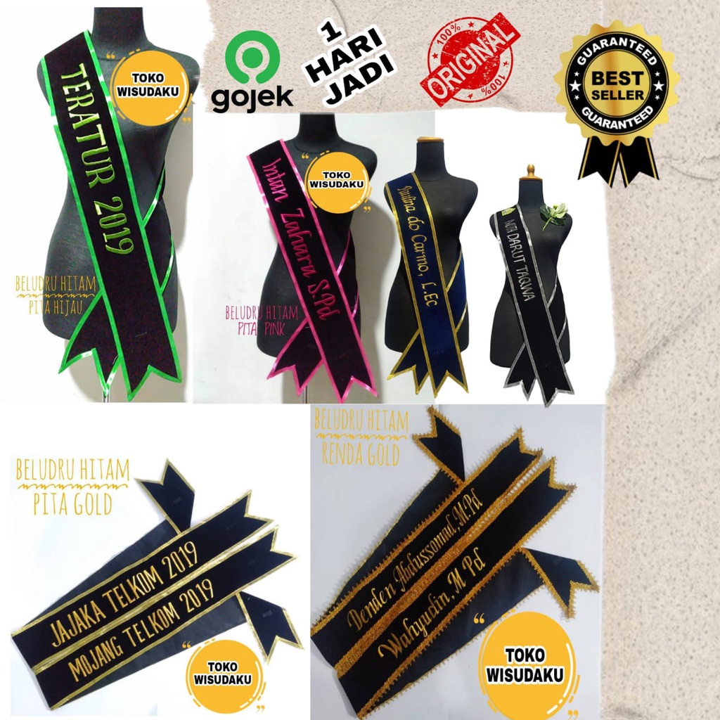 selempang wisuda bludru premium custom nama