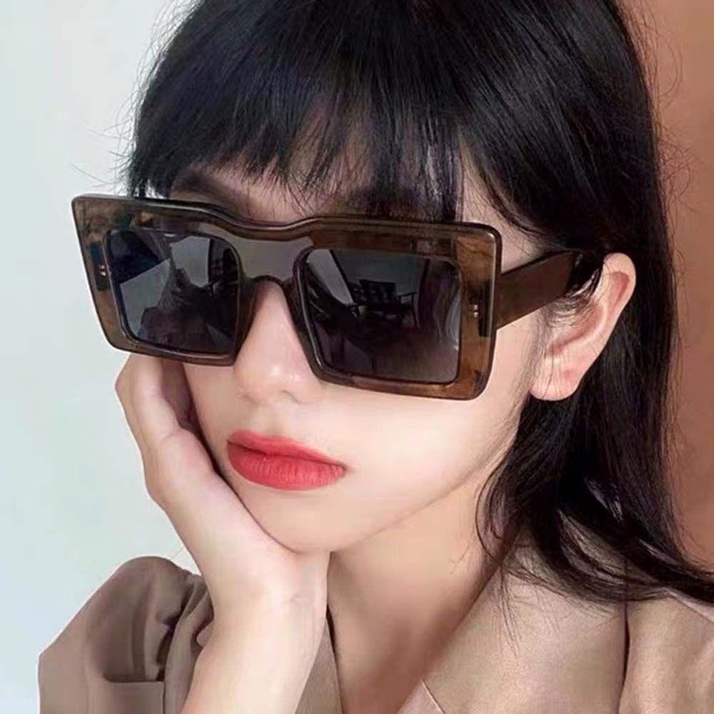 Mxbeauty Kacamata Mata Persegi Fashion Eropa Dan Amerika Visor Eyewear Bingkai Besar Oversized Hitam Wanita Sunglasses