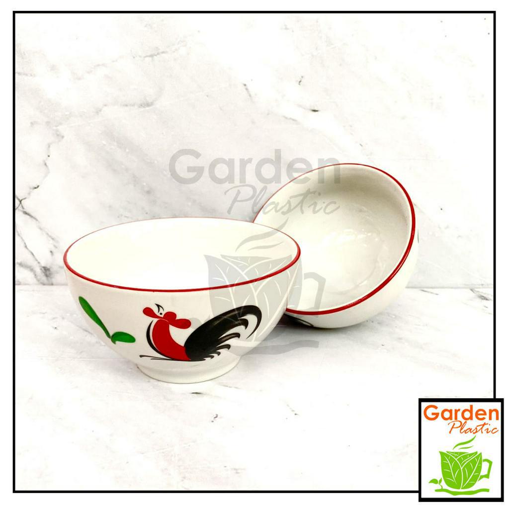 MANGKOK KERAMIK KOPIN MOTIF AYAM JAGO//MANGKUK PORCELAIN KUKURUYUK