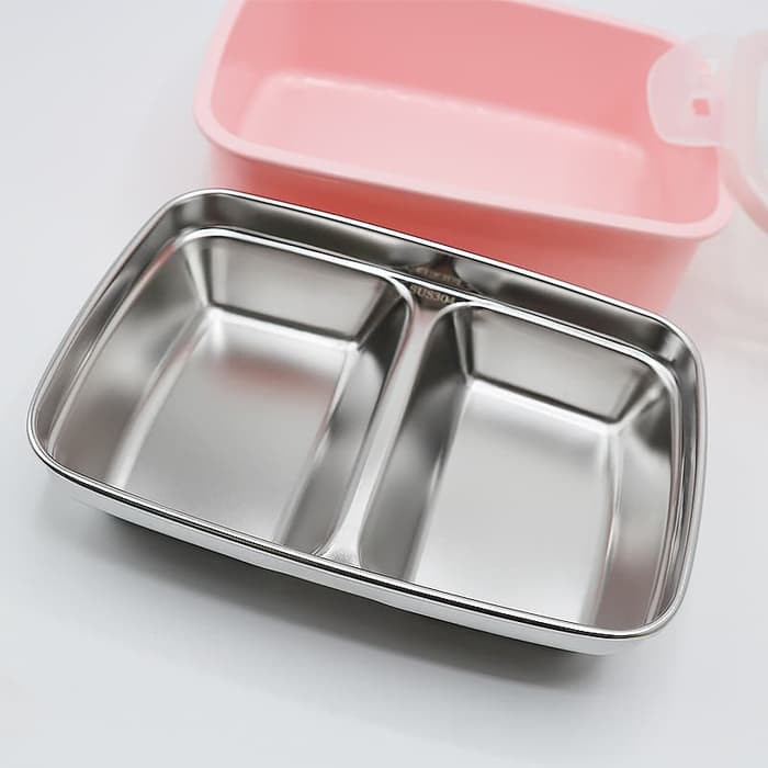 Jual kotak nasi tempat makan launch box stainless sekat 2 aman dipakai   Kuning