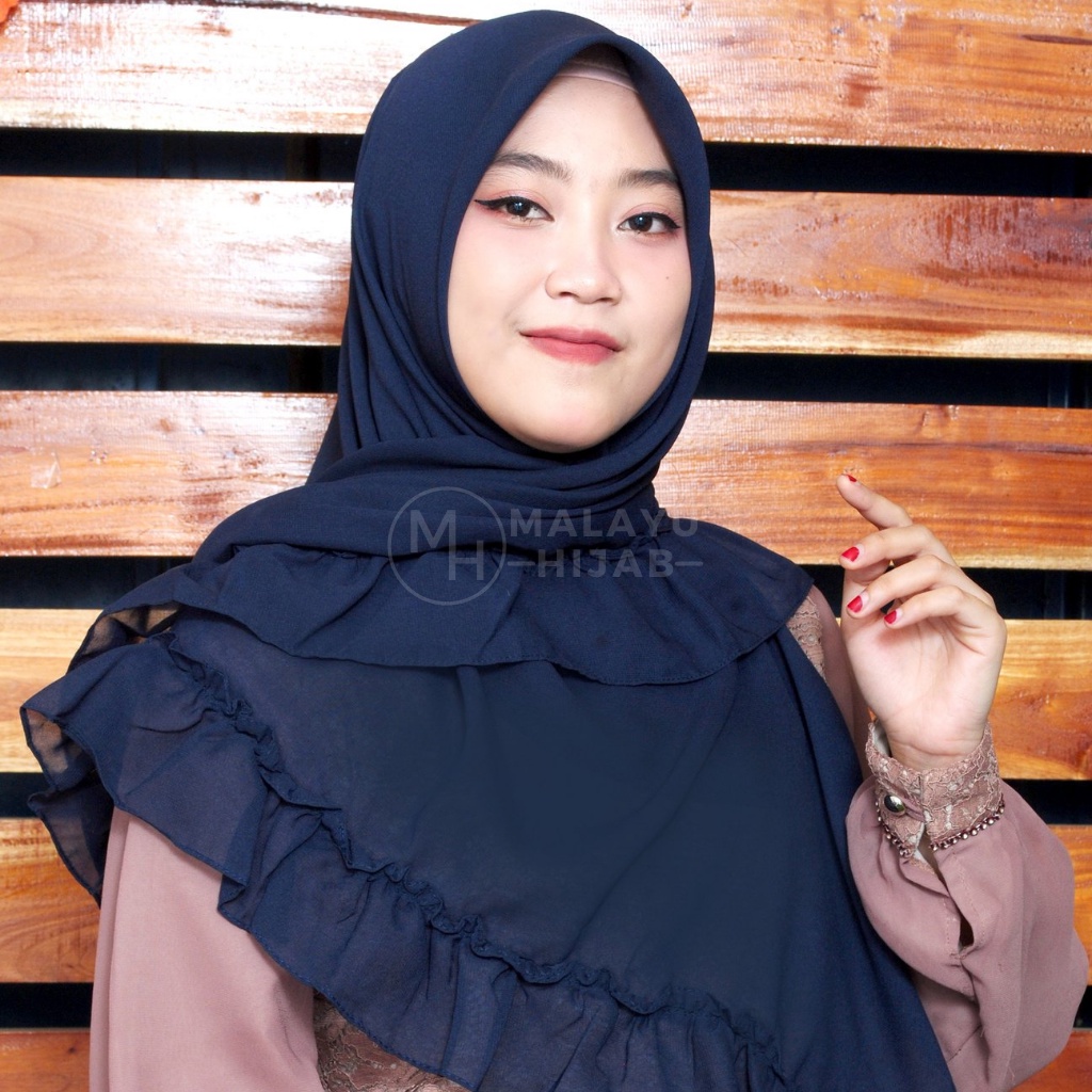 Kerudung Fashion Muslim Wanita Hijab Bella Square Segi Empat Renda Rempel Murah Navy Biru Dongker