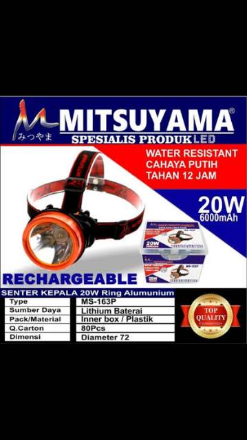 Senter Kepala Headlamp Ring Aluminium 20 Watt MS-163P MITSUYAMA