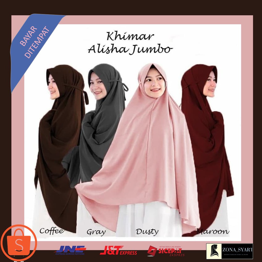Jilbab Hijab Kerudung Bergo Tali Instan Khimar Alisha Syari Jumb