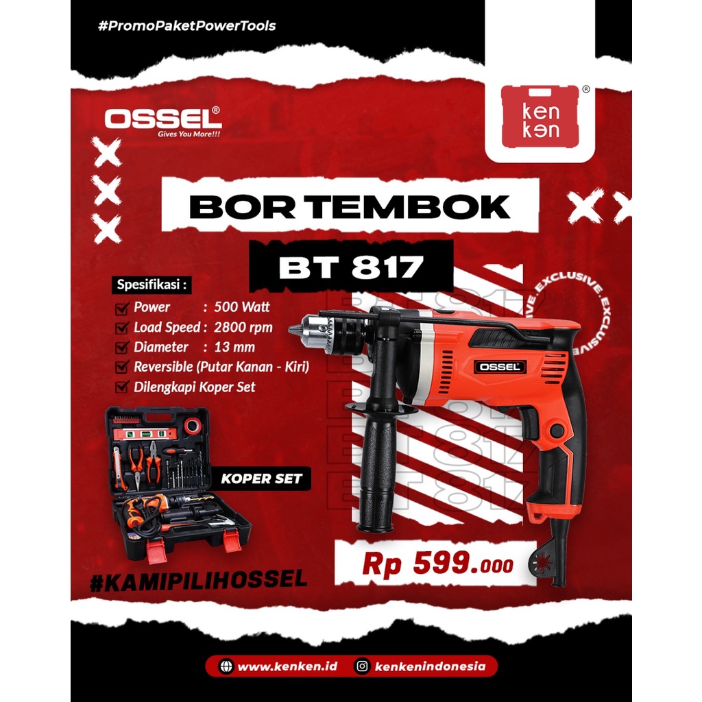 BOR 13mm BOR SET BOR KOPER LENGKAP BT 817  BOR TEMBOK BOR BETON DRILL BOR 13mm OSSEL