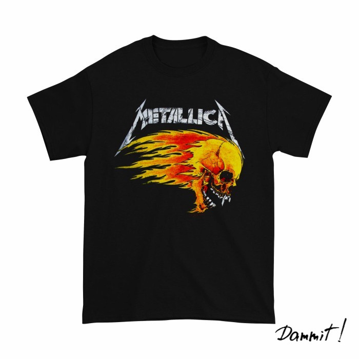 Kaos Band Metallica Flaming Skull 1994 Tour | Kaos Music Metallica - Hitam
