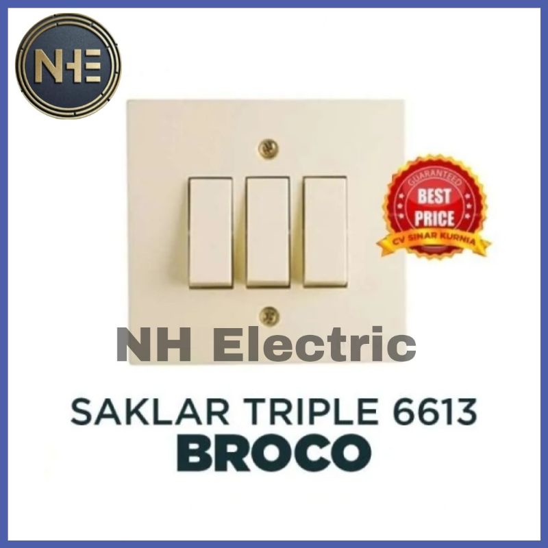 IB Saklar Triple 6613U New Gee Cream Broco - Inbow Triple Switch Cream Broco - Saklar Tiga Tanam Broco